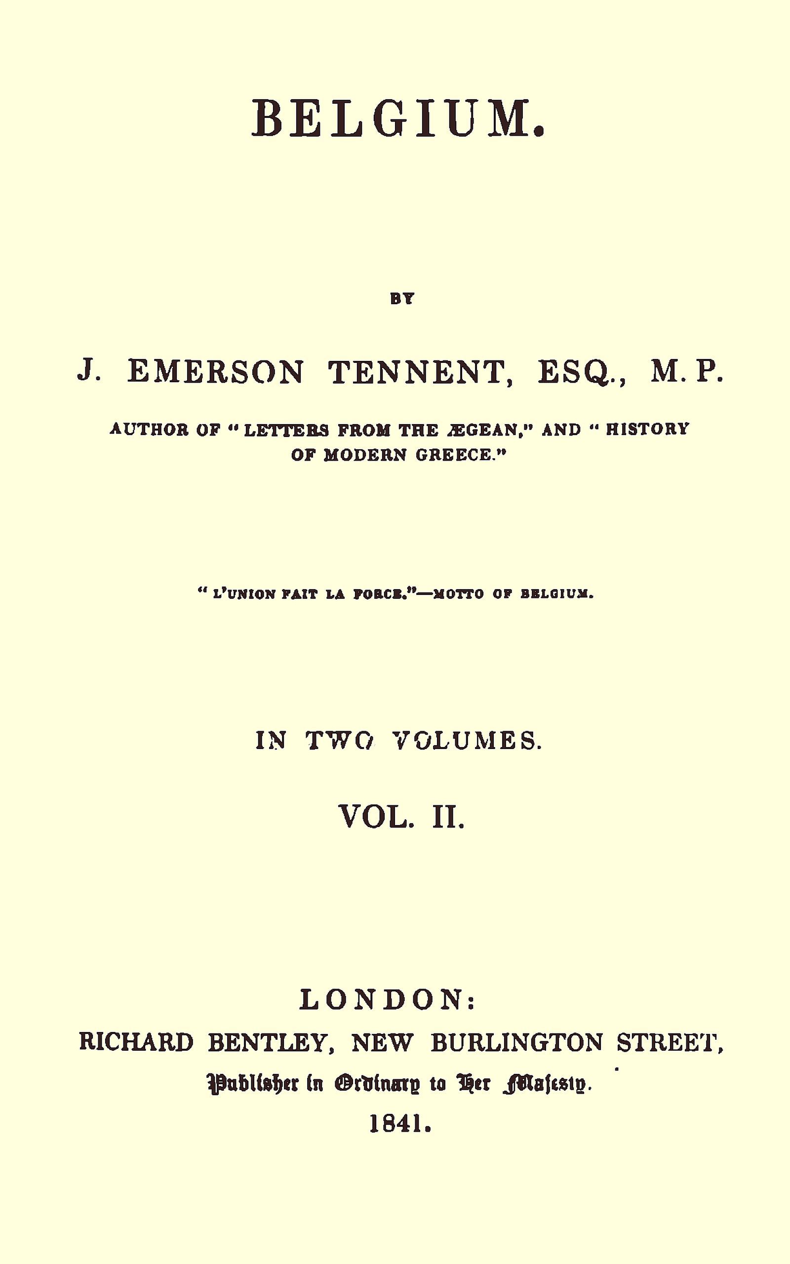 Belgium, vol. II by J. Emerson Tennent