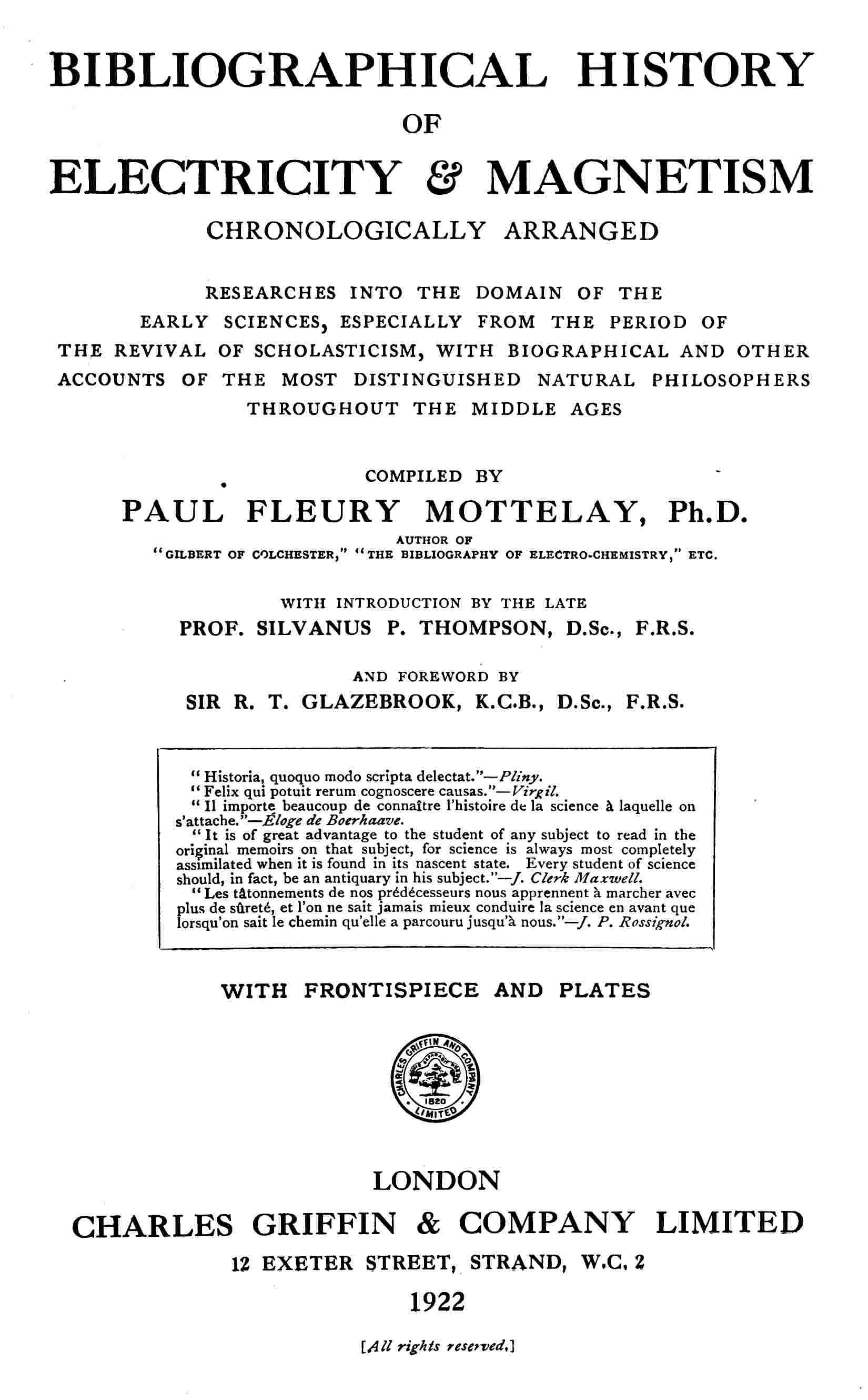 Bibliographical History of Electricity & Magnetism