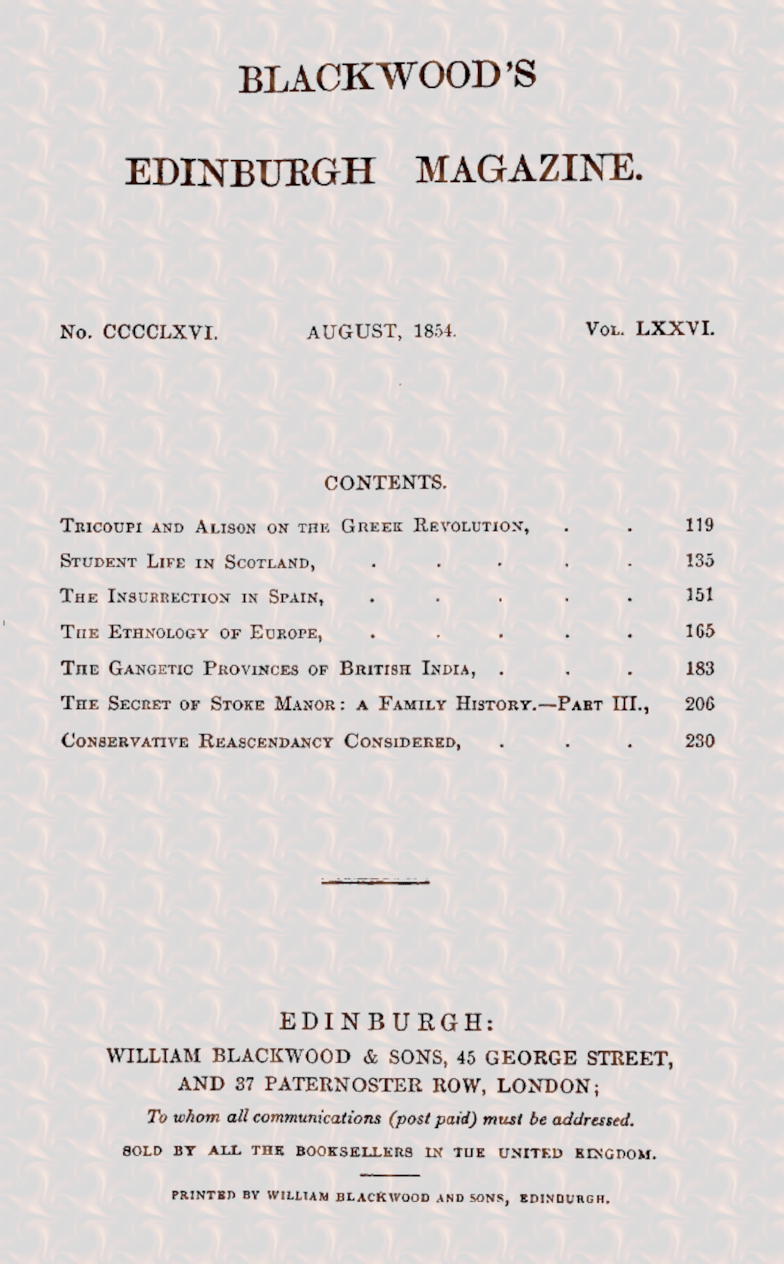 Blackwood’s Edinburgh Magazine, 466 - 1854.08