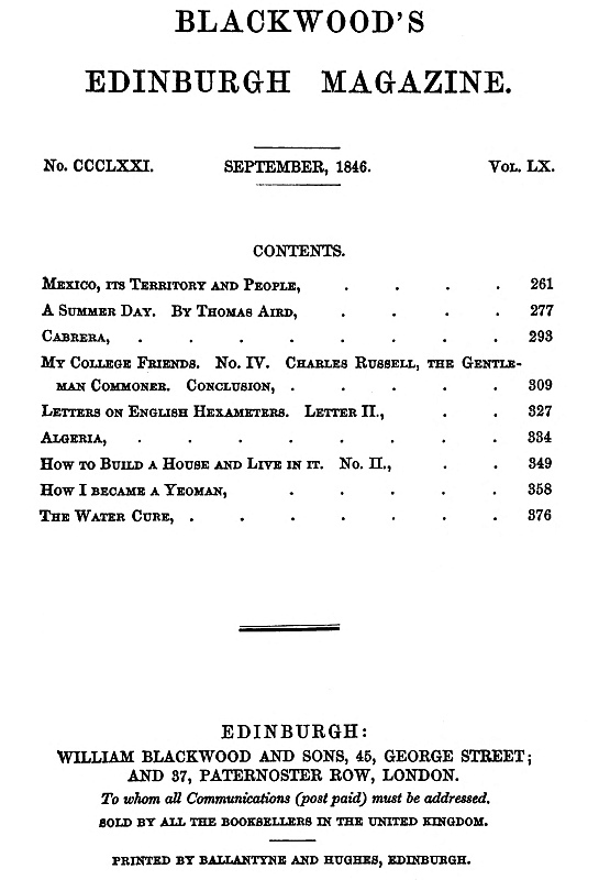 Blackwood’s Edinburgh Magazine, No. 371, September, 1846