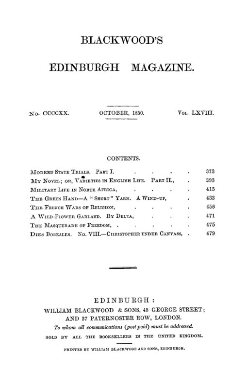 Blackwood's Edinburgh Magazine, No. CCCCXX. Vol. LXVIII. OCTOBER, 1850