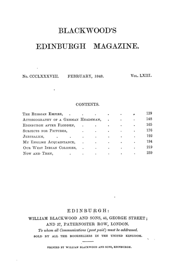 Blackwood's Edinburgh Magazine, Volume 63, No. 388, February, 1848