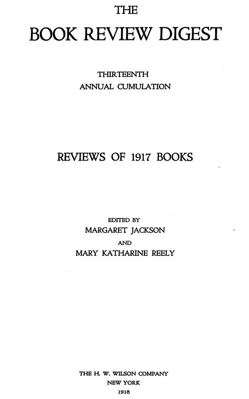 Book Review Digest, V. 13, 1917