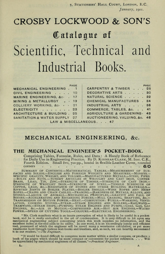Catalogue of Scientific, Technical and Industrial Books, by Crosby Lockwood & Son.