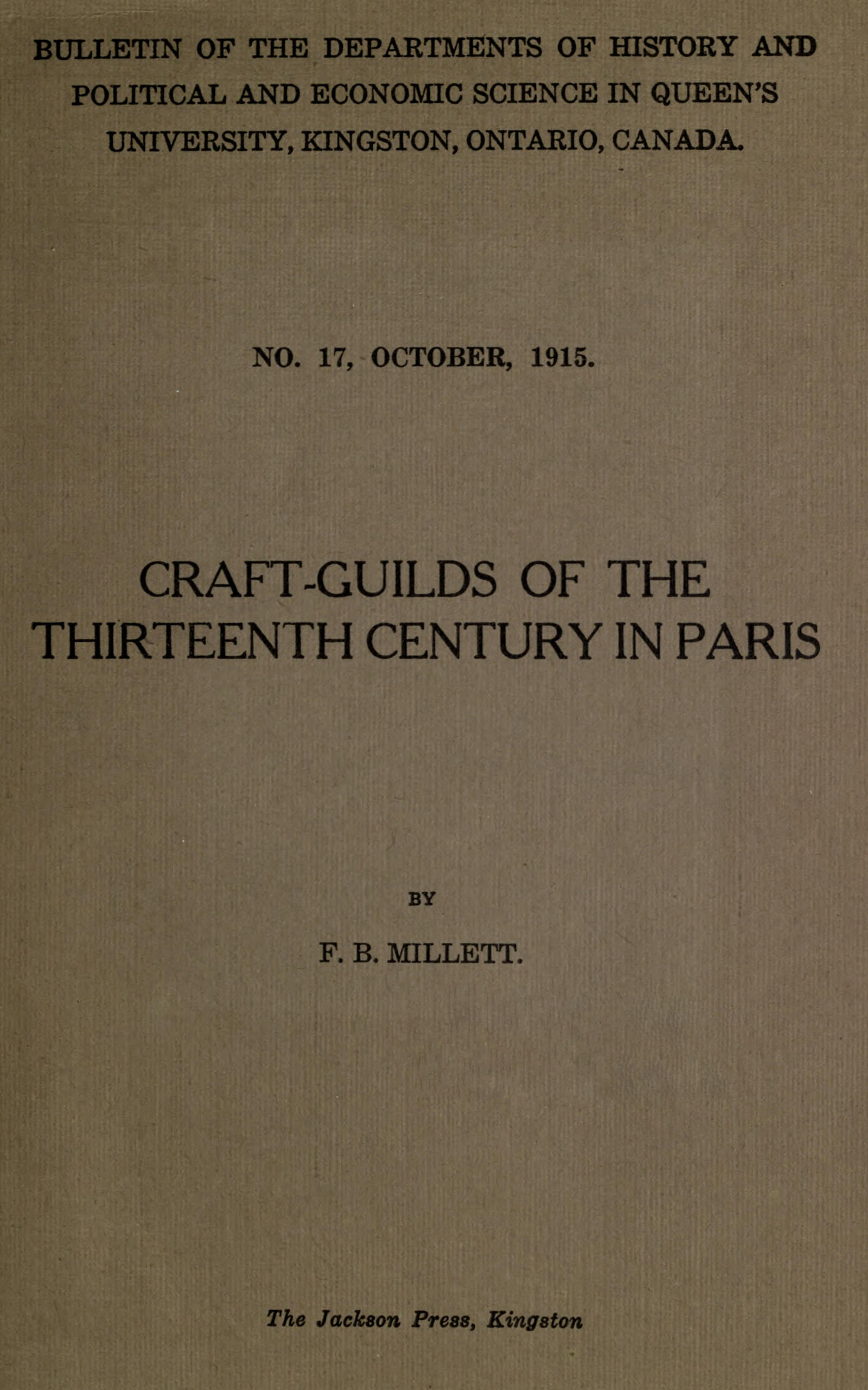 Craft-Gilds of the Thirteenth Century in Paris