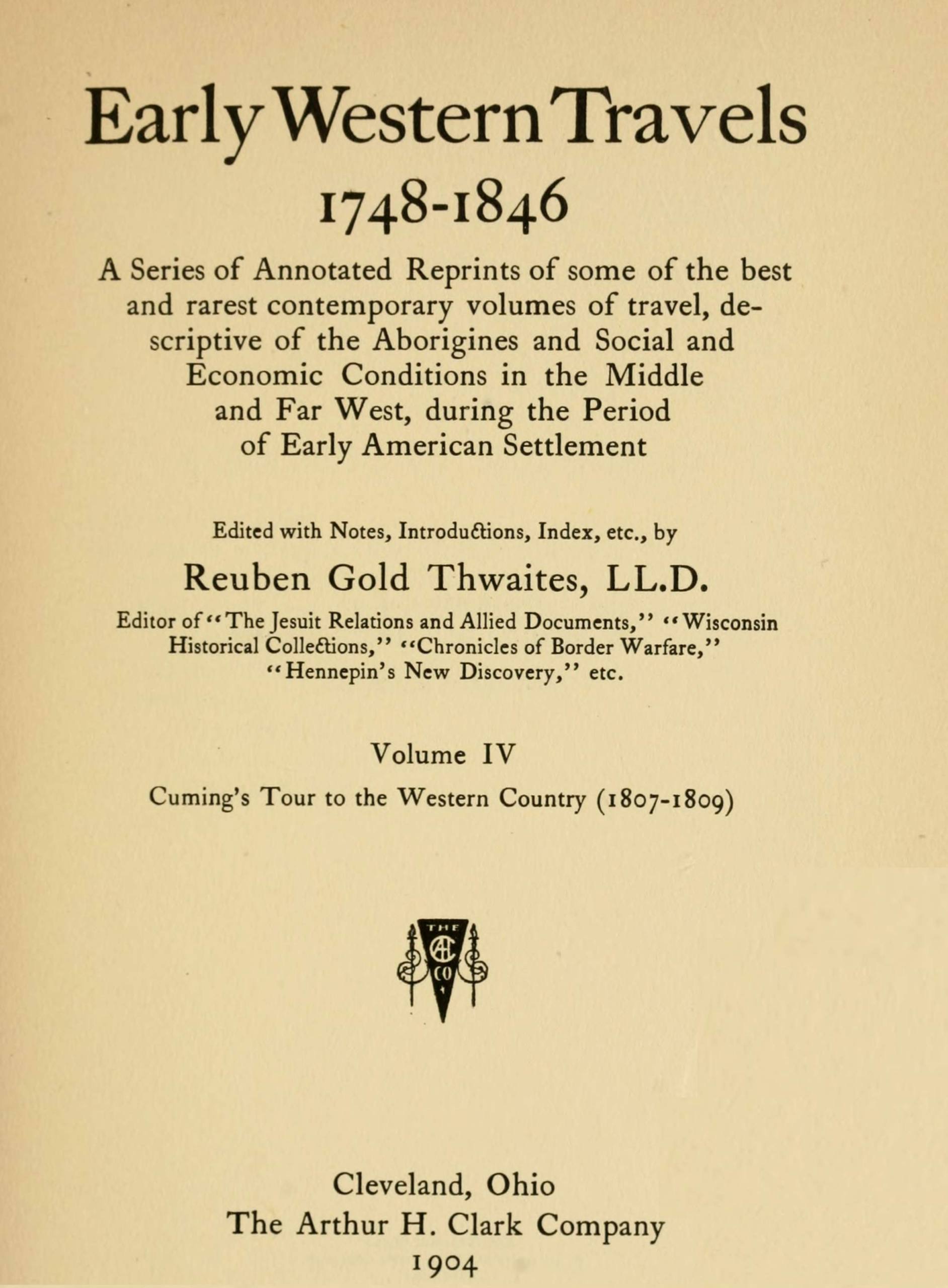 Cuming’s Tour to the Western Country (1807-1809)