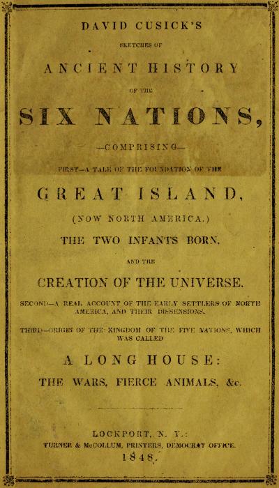 David Cusick’s Sketches of Ancient History of the Six Nations