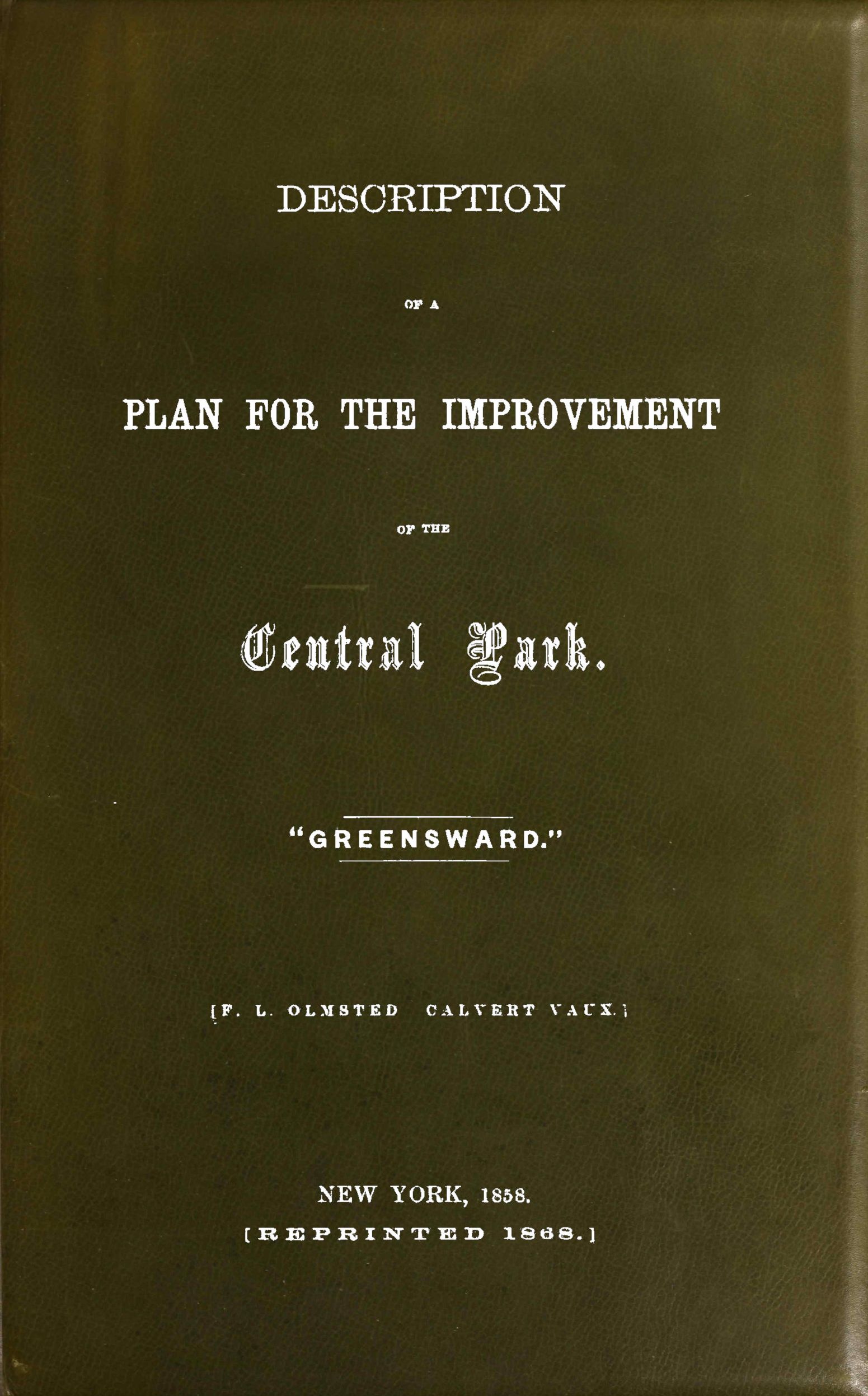 Description of a Plan For the Improvement of the Central Park