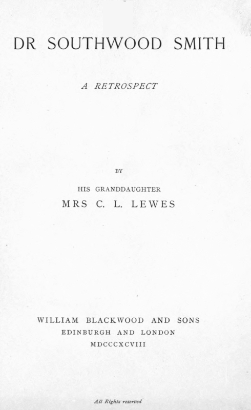 Dr Southwood Smith, A Retrospect