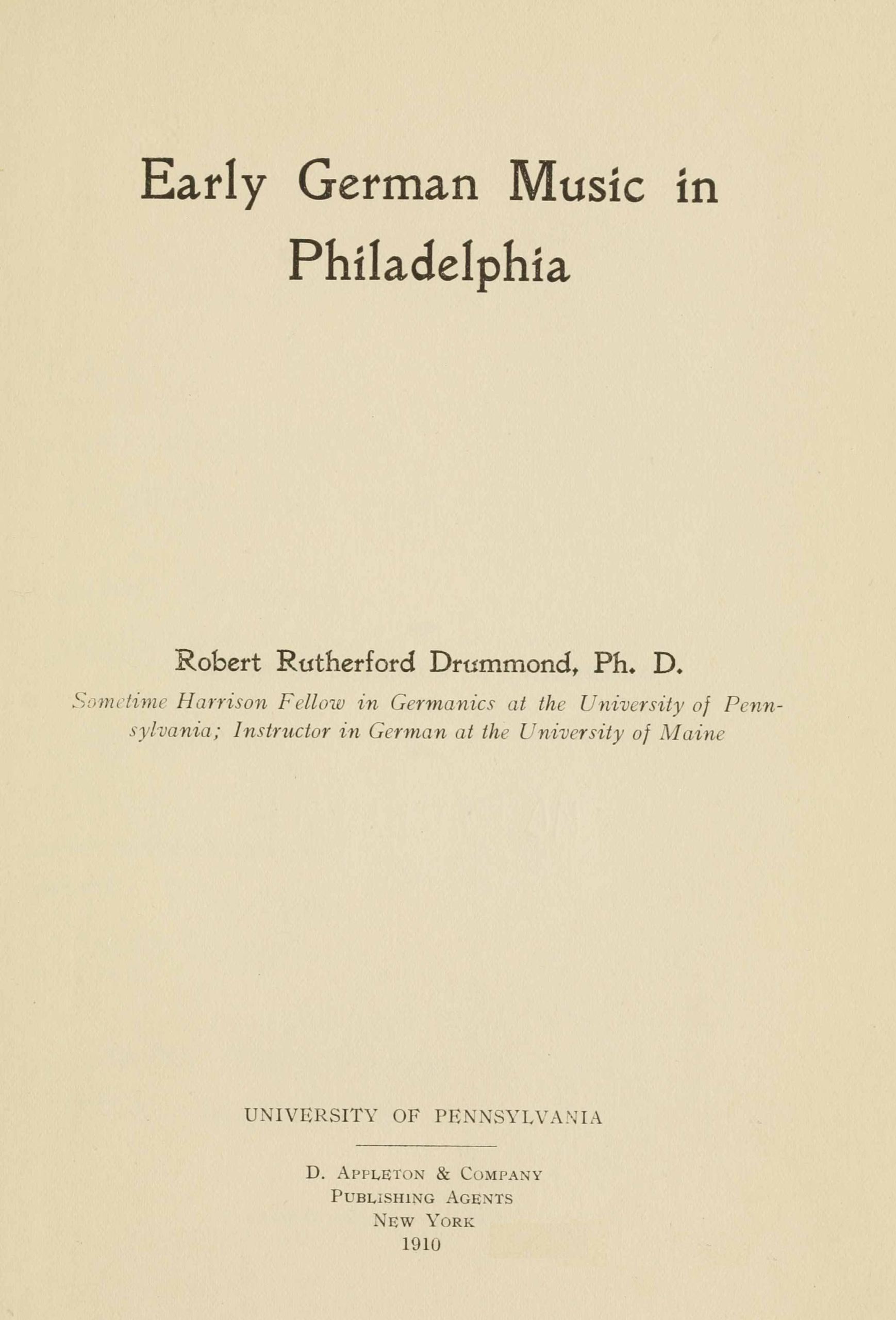 Early German Music in Philadelphia
