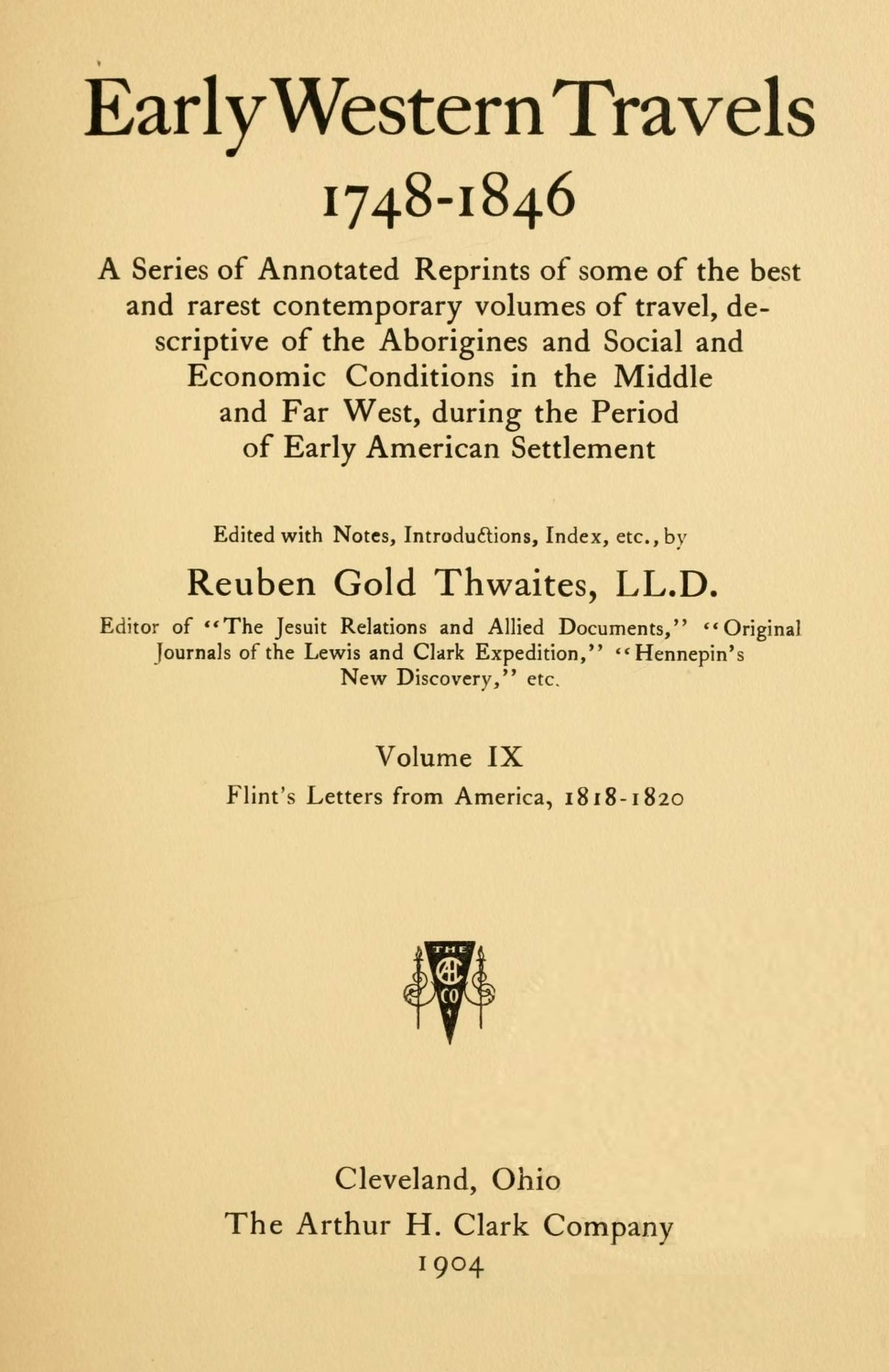 Early Western Travels Vol. IX