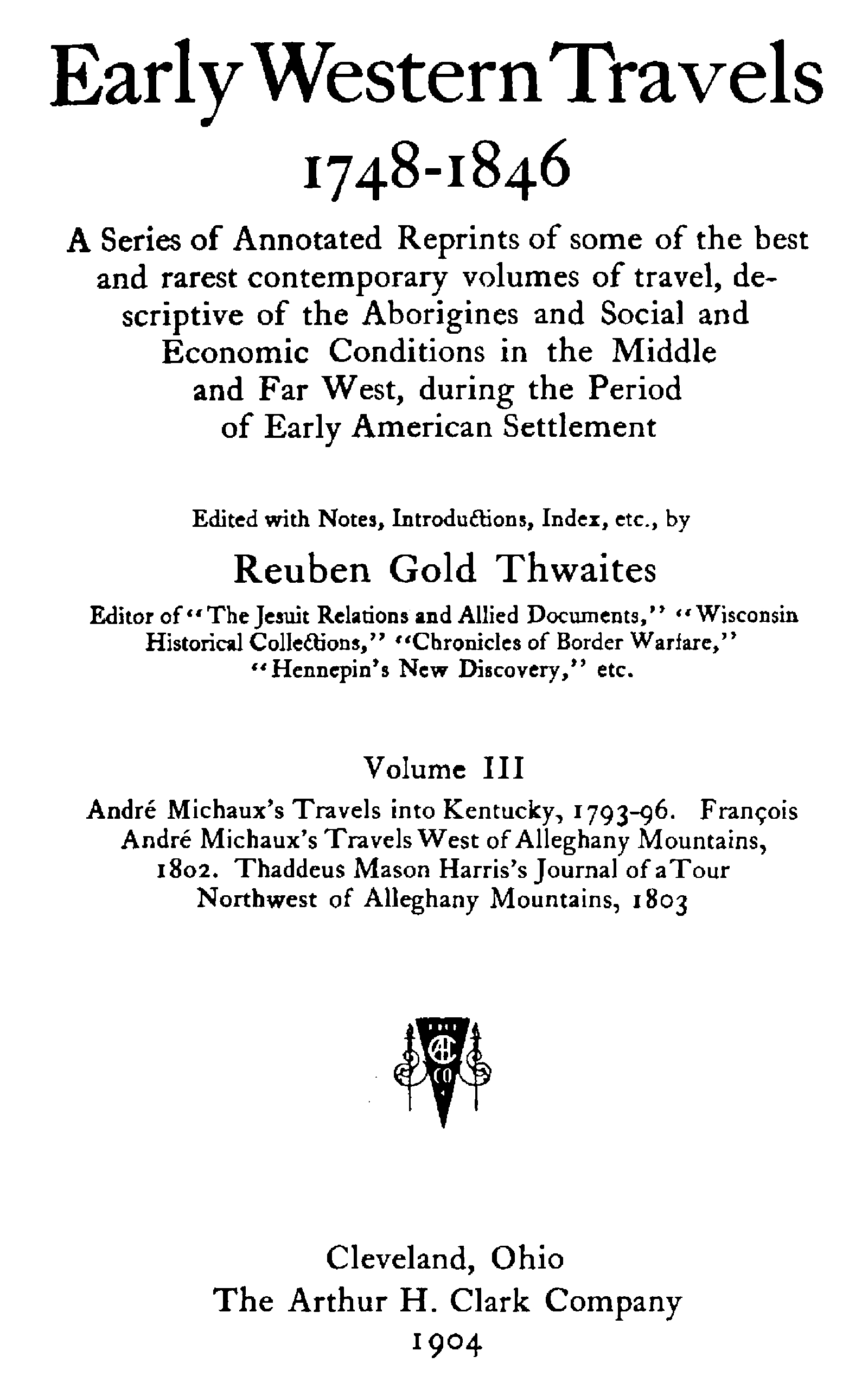 Early Western Travels