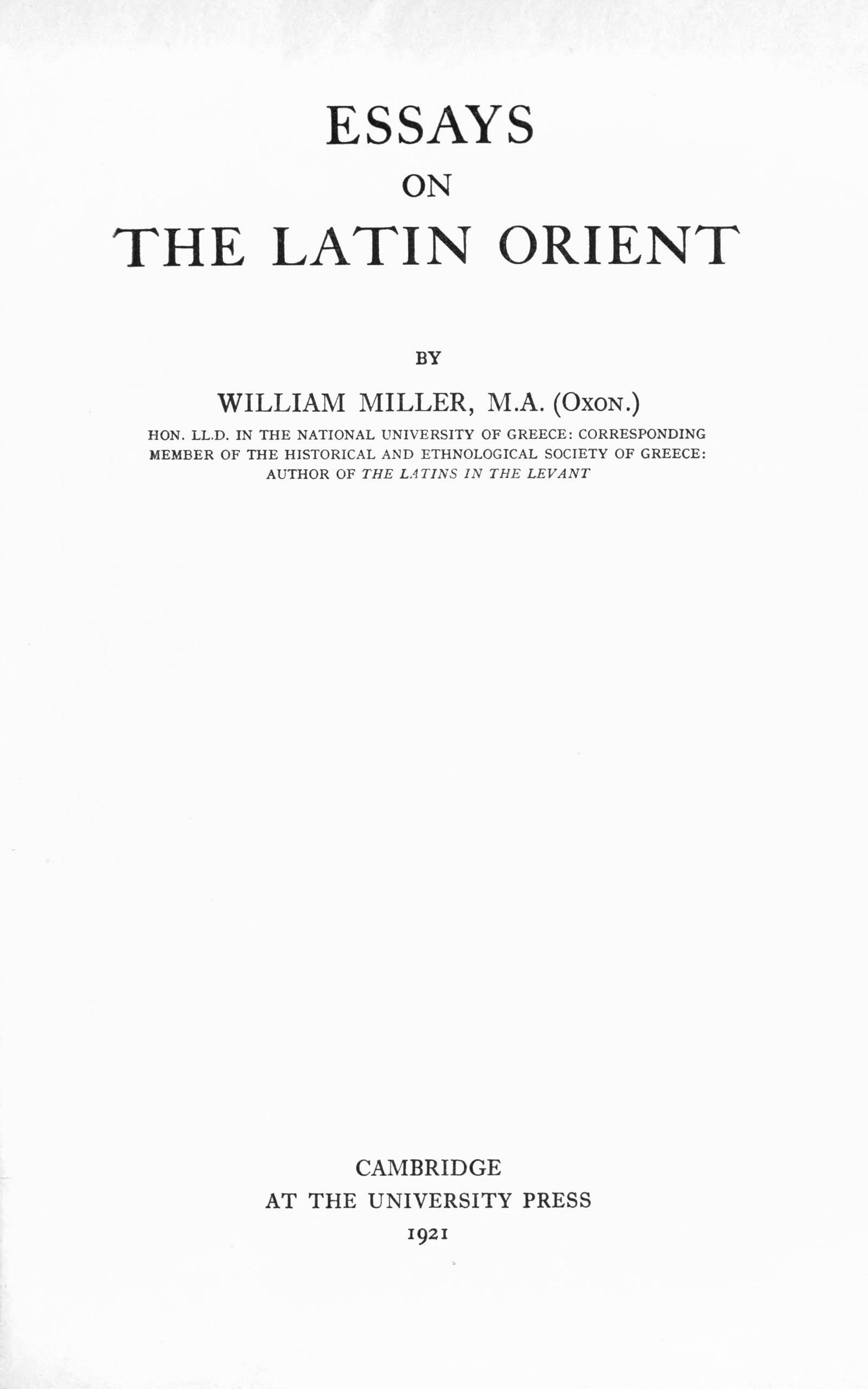 Essays on the Latin Orient