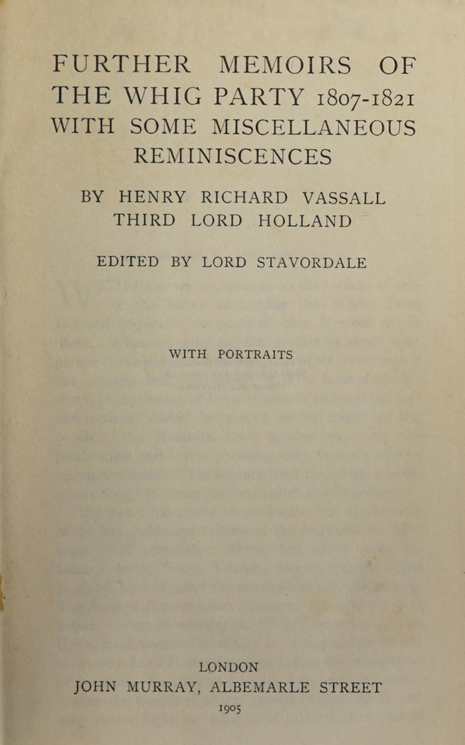 Further memoirs of the whig party