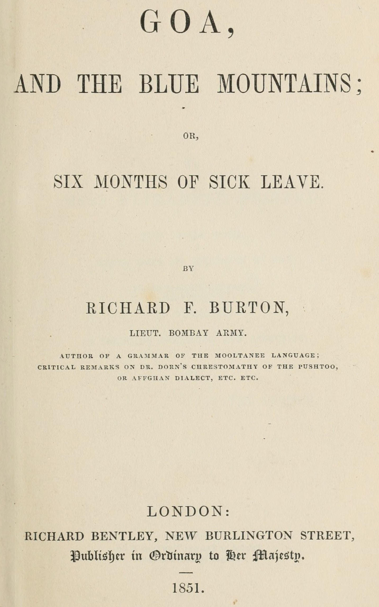 Goa and the Blue Mountains; or six months of sick leave
