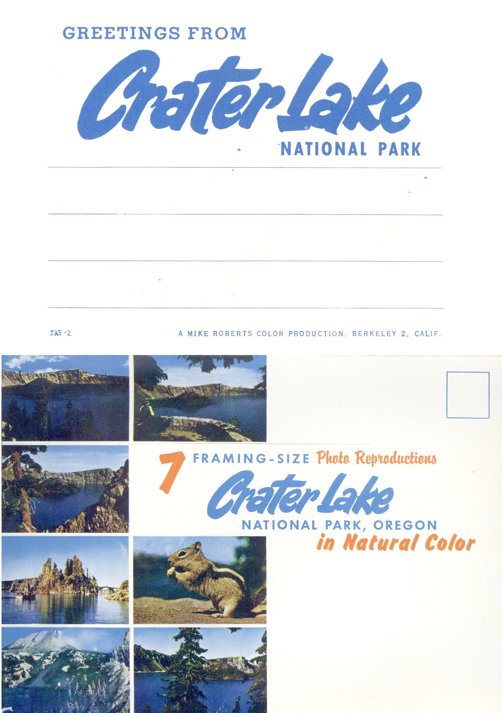 Greetings from Crater Lake National Park, Oregon 7 Framing-Size Photo Reproductions in Natural COlor