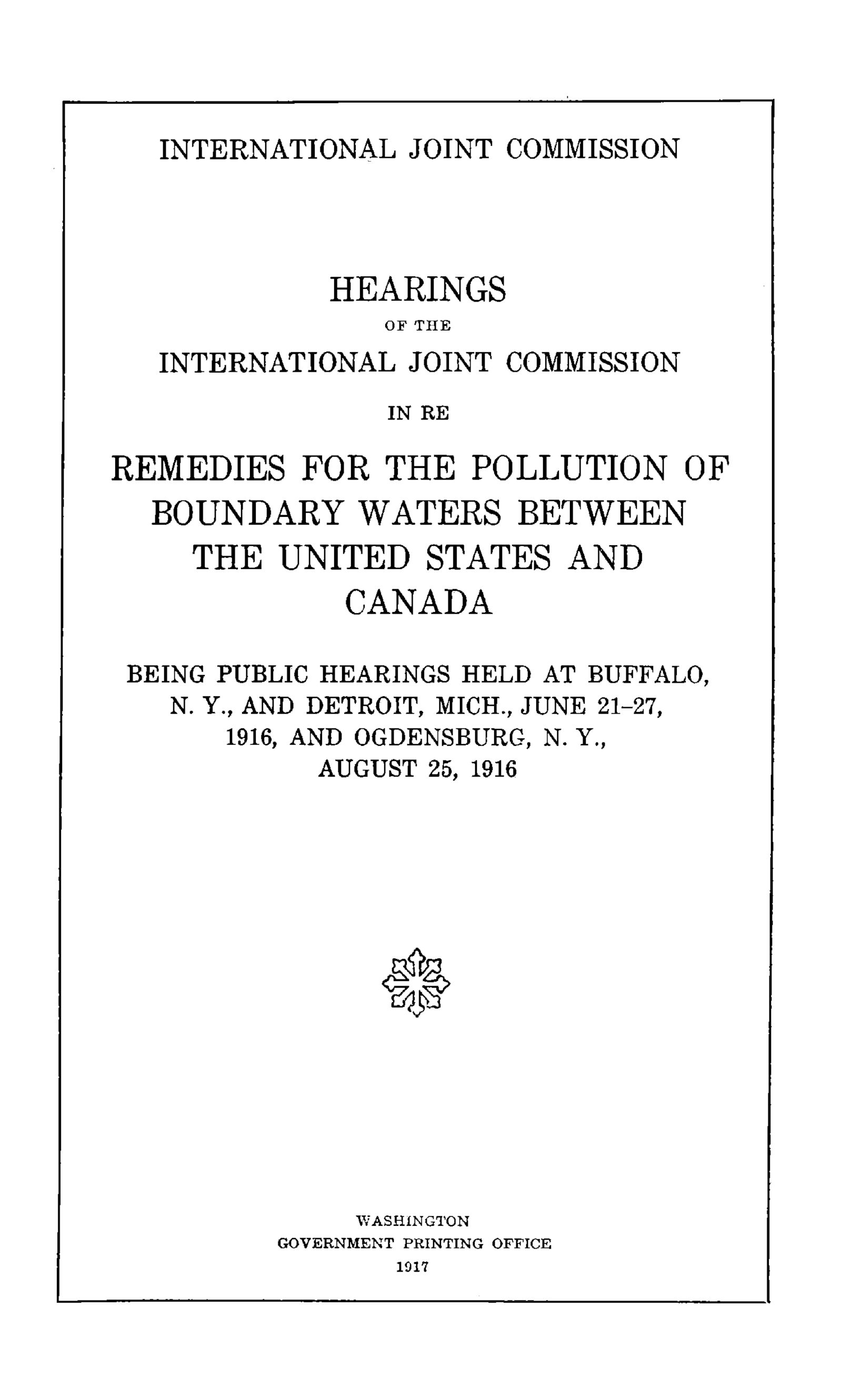 Hearings of the International Joint Commission