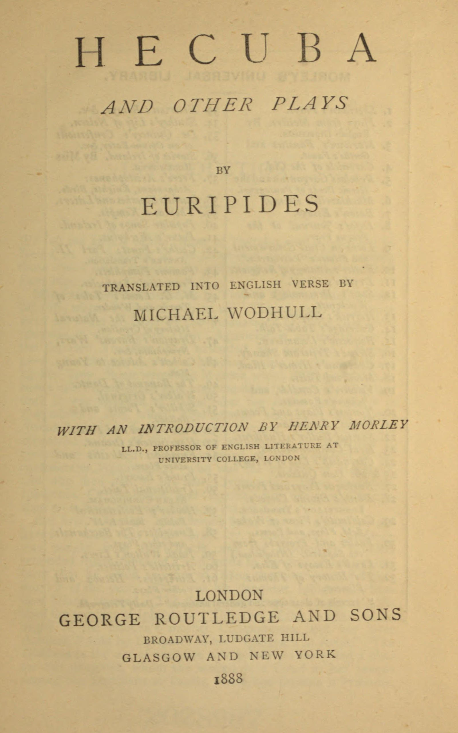 Hecuba and other plays