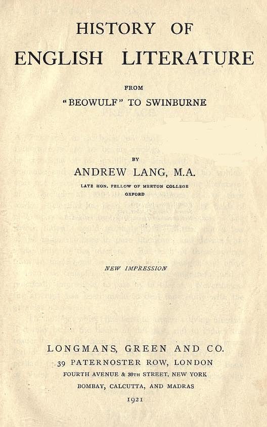History of English Literature from Beowulf to Swinburne