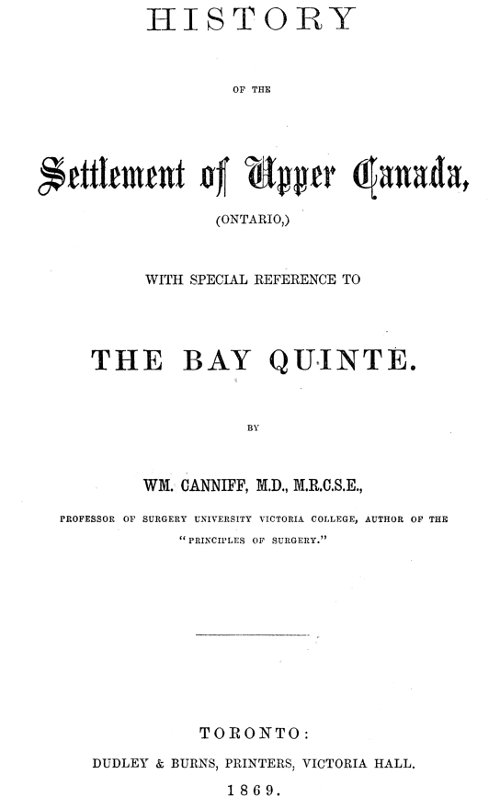 History of the Settlement of Upper Canada