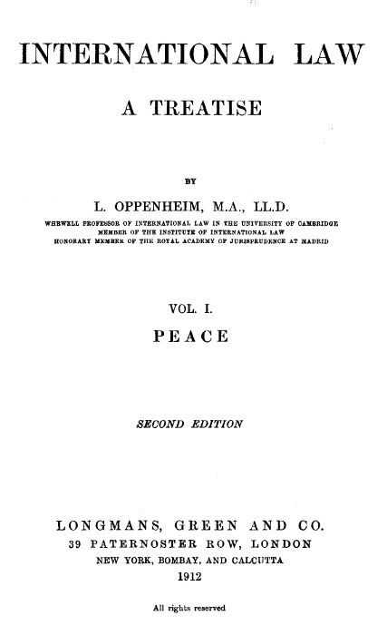 International Law Vol. I, by Oppenheim, Lassa