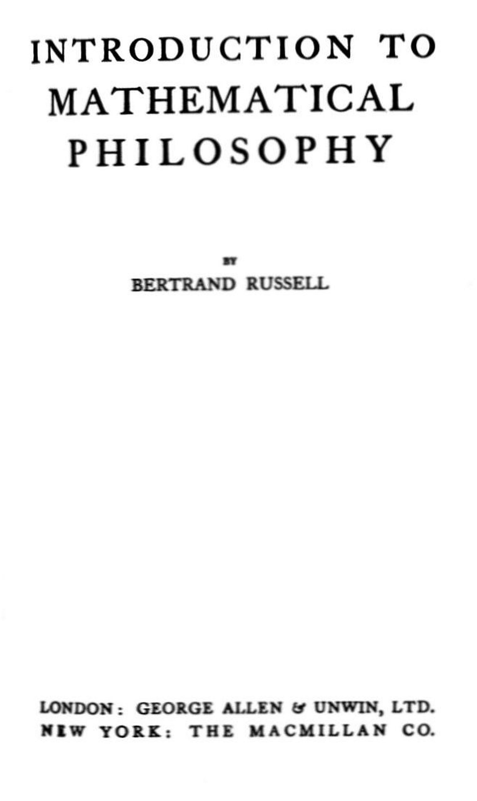 Introduction to Mathematical Philosophy