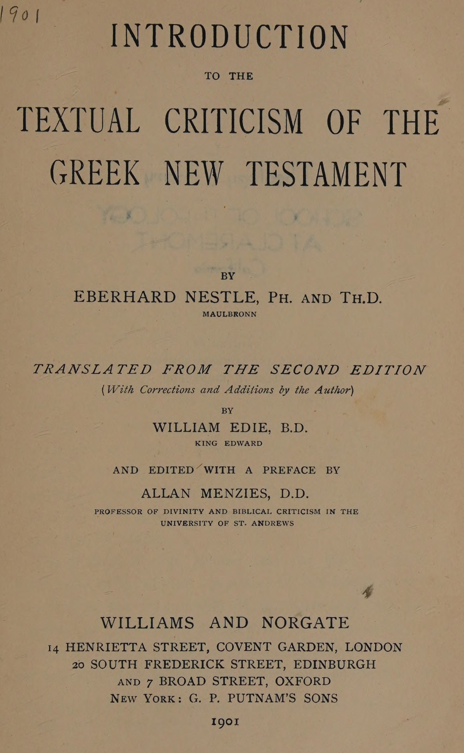Introduction to the textual criticism of the Greek New Testament