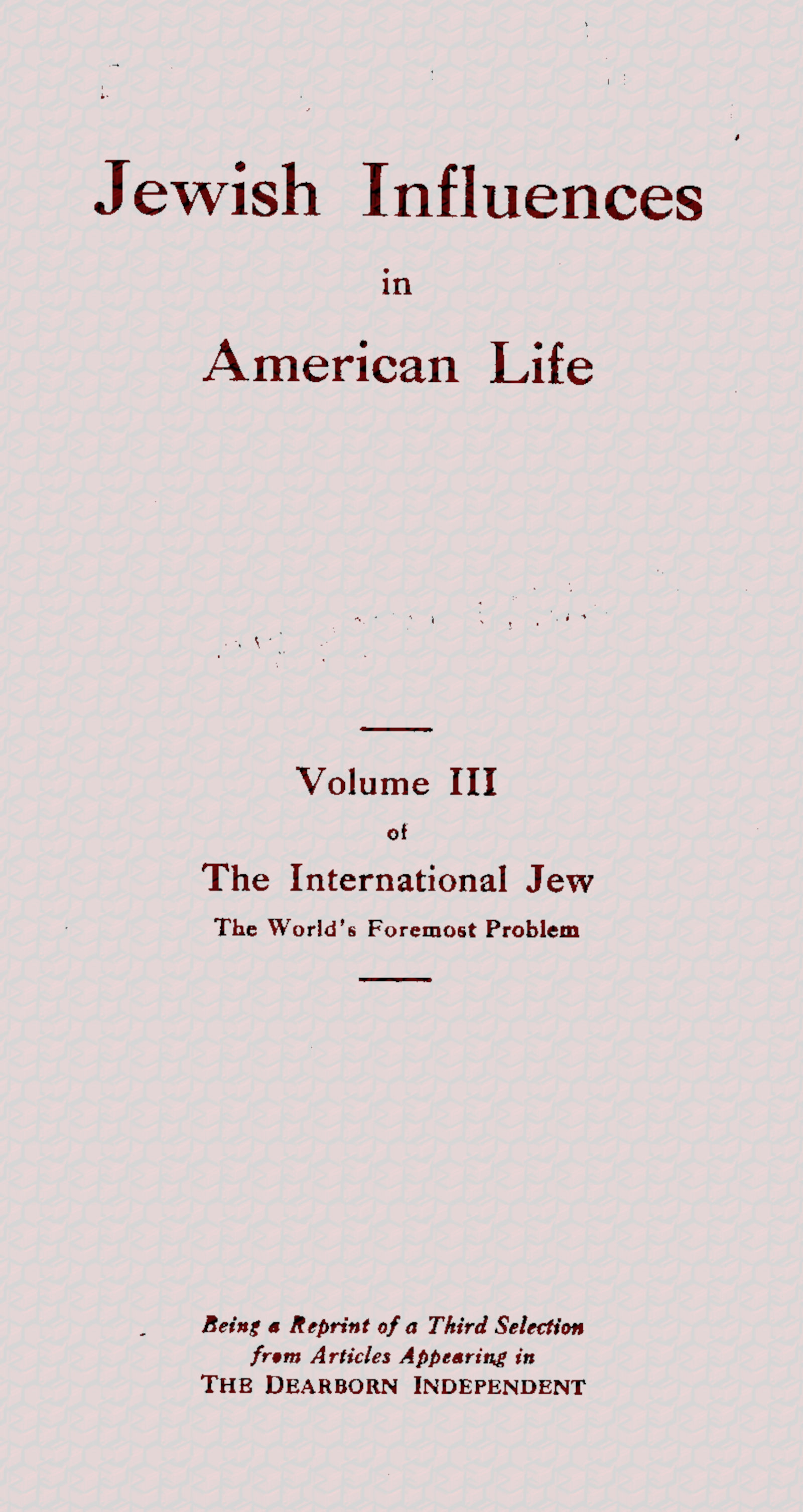 Jewish Influences in American Life, Volume III