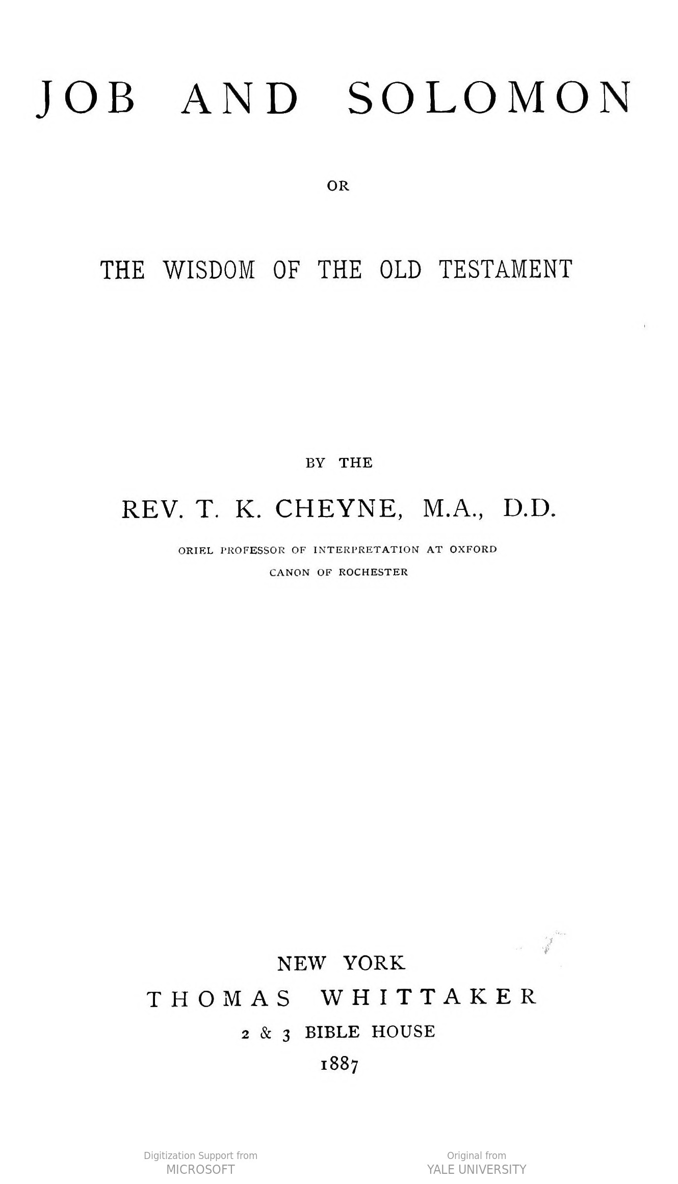 Job and Solomon; Or, The Wisdom of the Old Testament