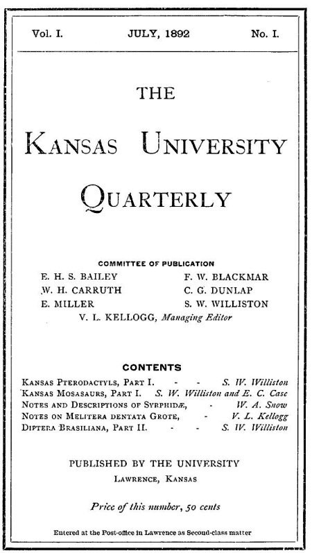 Kansas U. Quart. Vol. I. No. 1