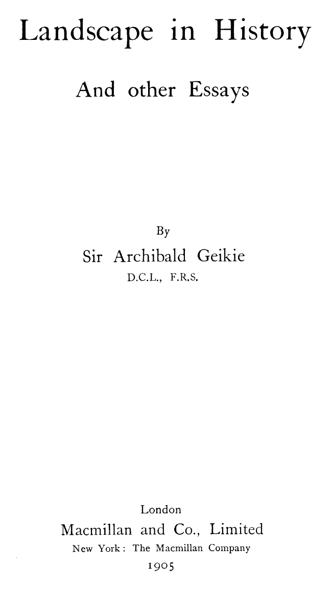 Landscape in History and Other Essays