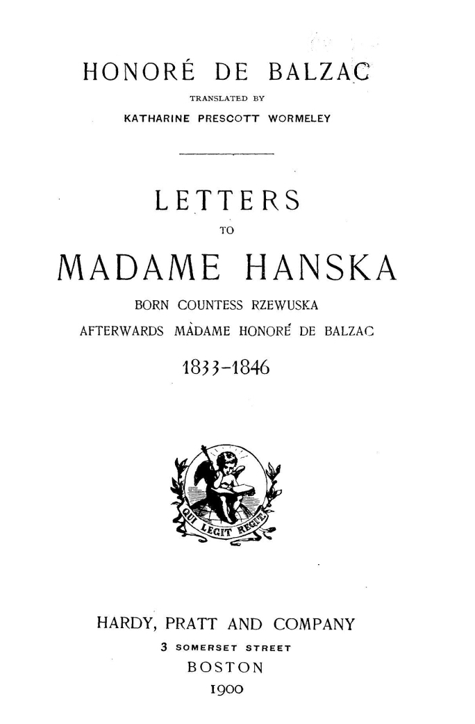 Letters to Madame Hanska