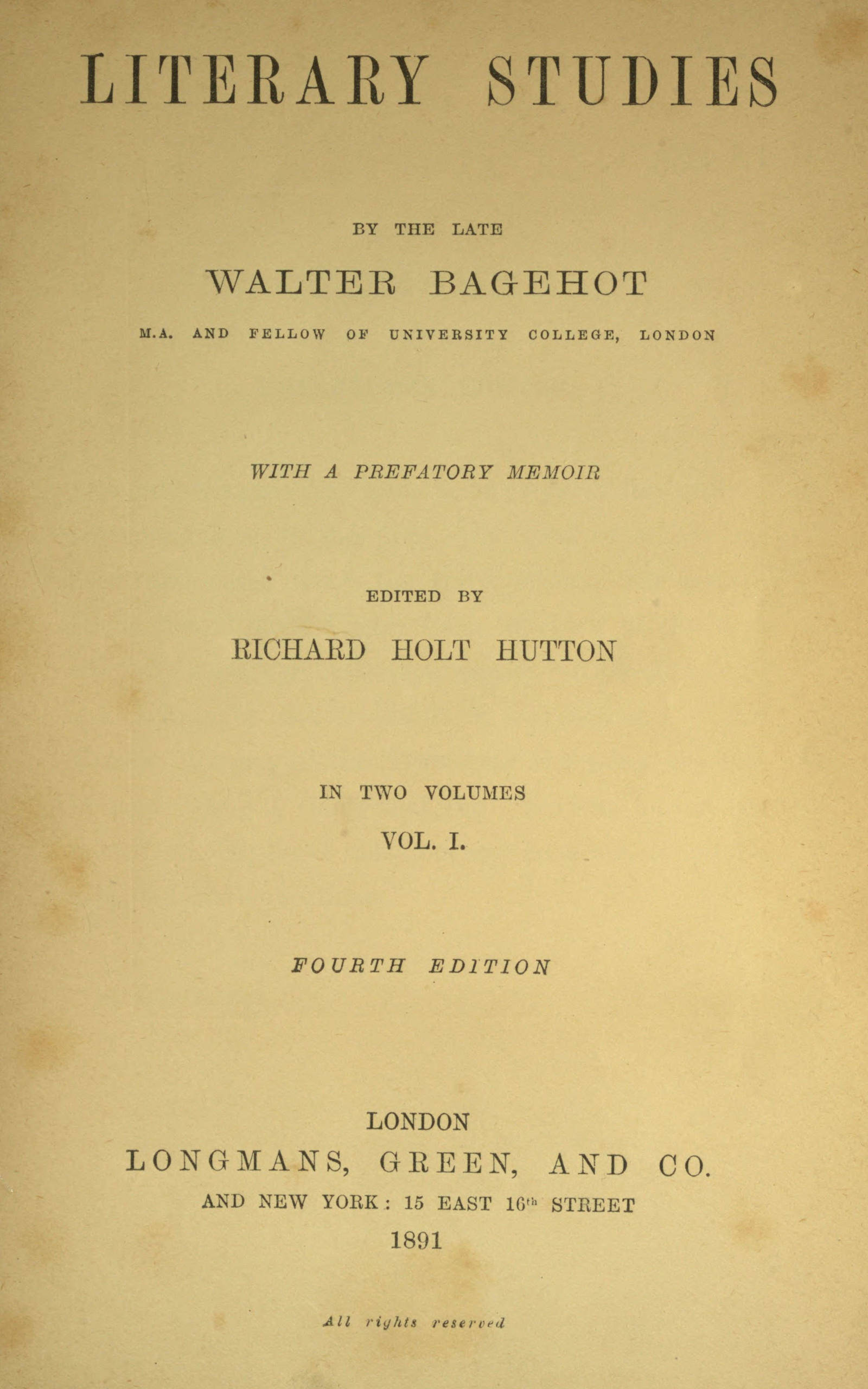 Literary Studies, Volume I