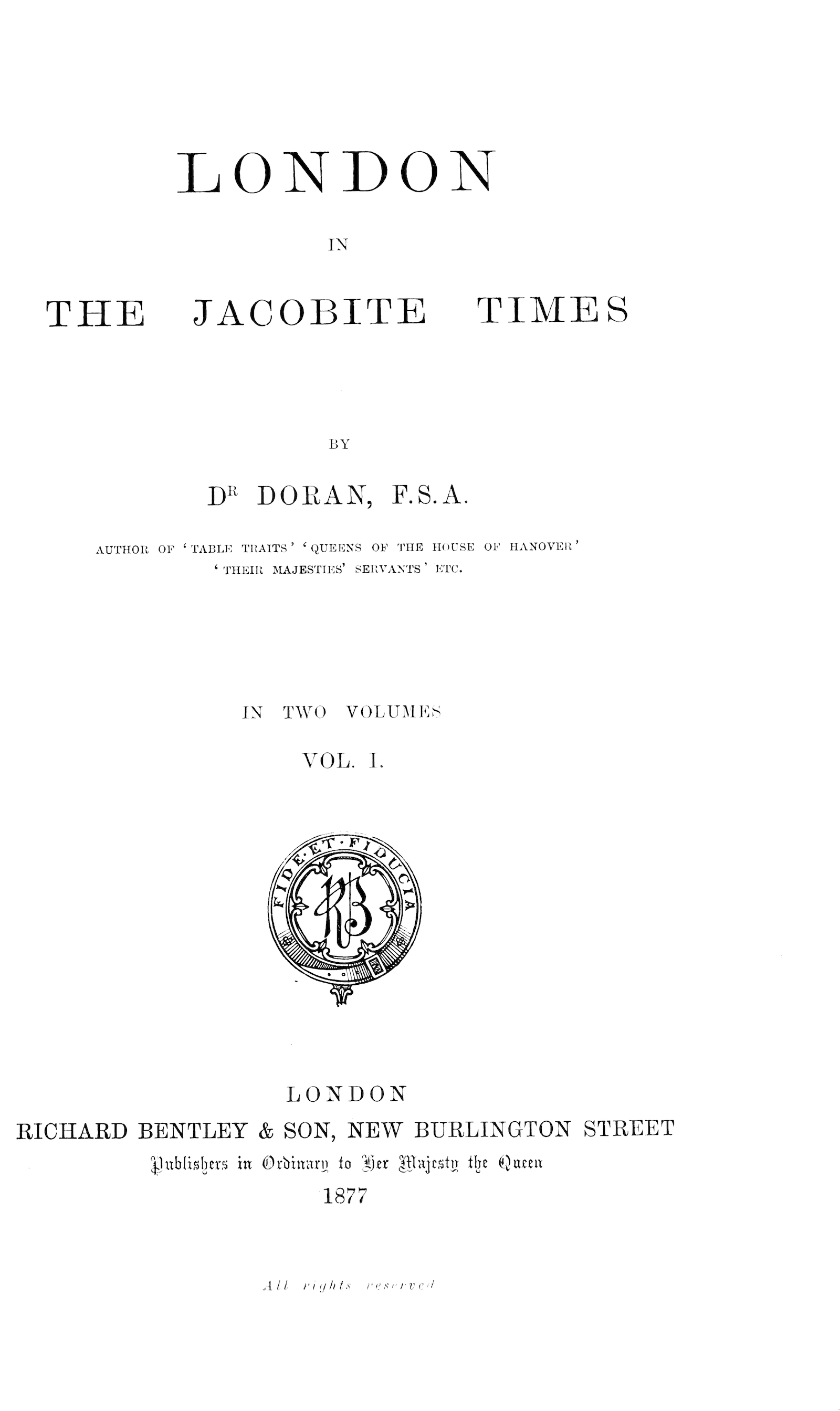 London in Jacobite Times, vol. 1