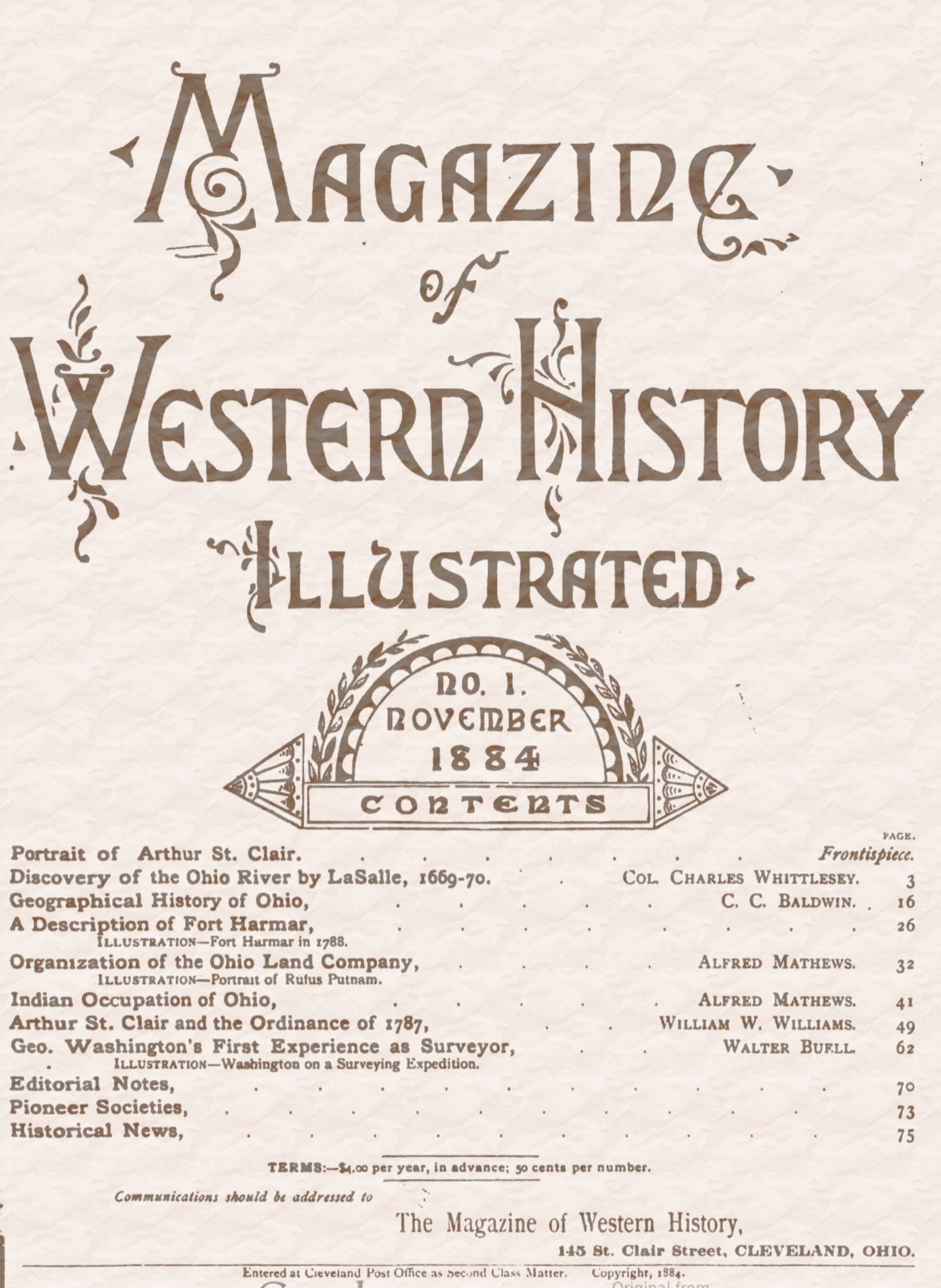 Magazine of Western History Illustrated NO. 1. November 1884