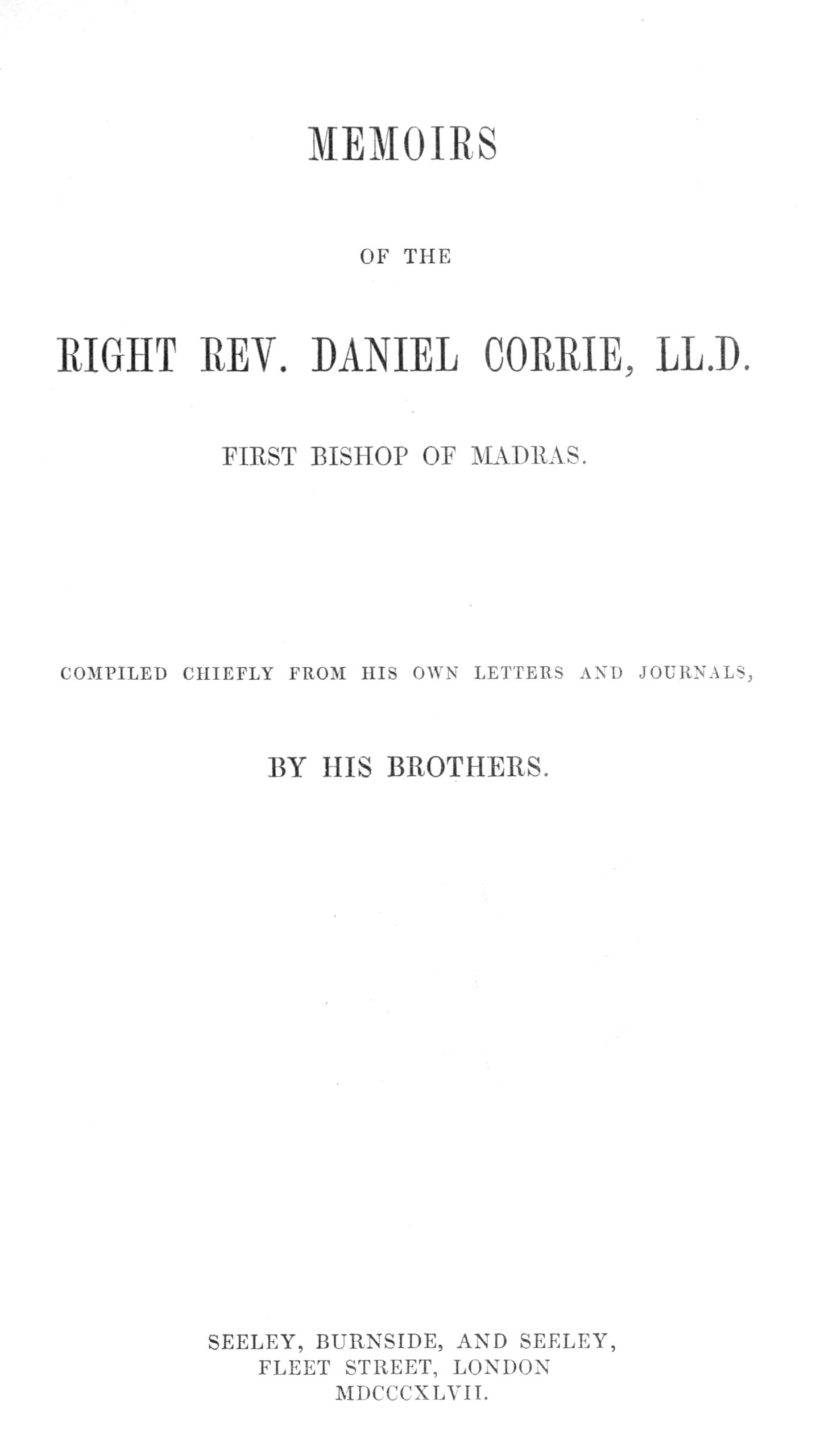 Memoires of the Right Rev Daniel Corrie