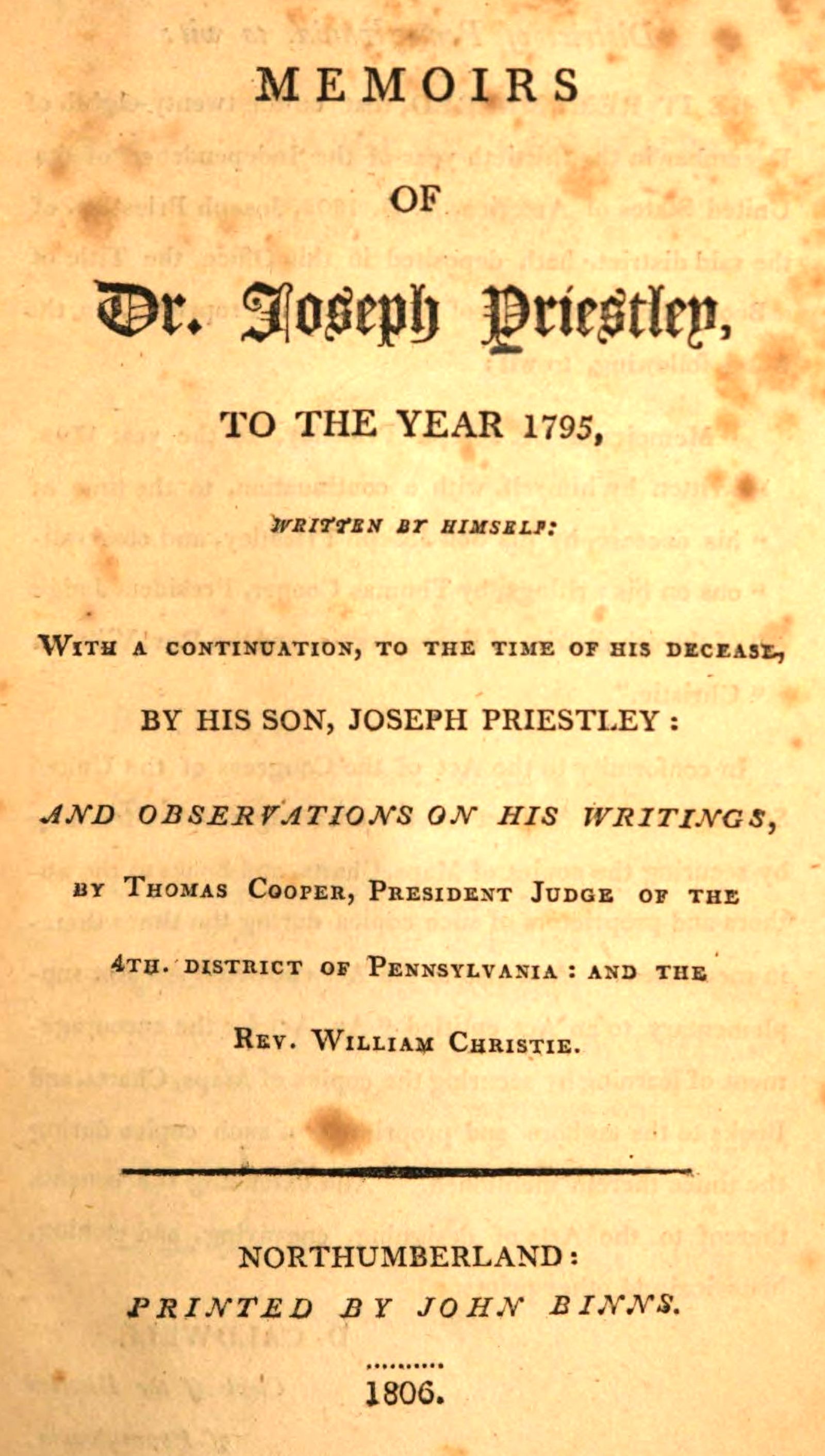 Memoirs of Joseph Priestley