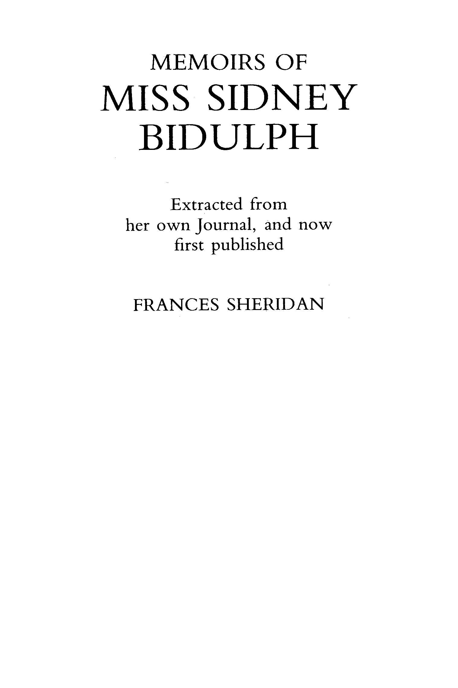 Memoirs of Miss Sidney Bidulph