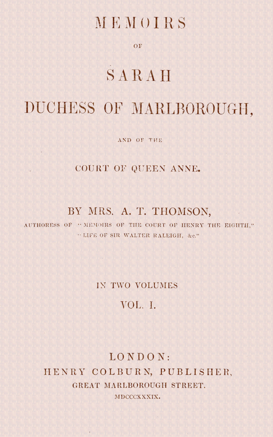 Memoirs of Sarah Duchess of Marlborough