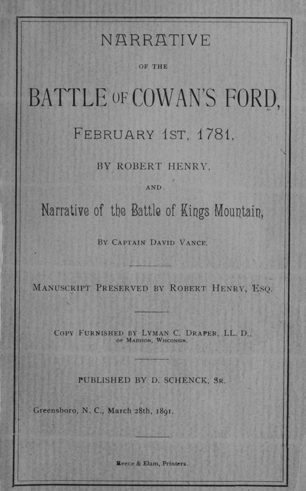 Narrative of the Battle of Cowan’s Ford