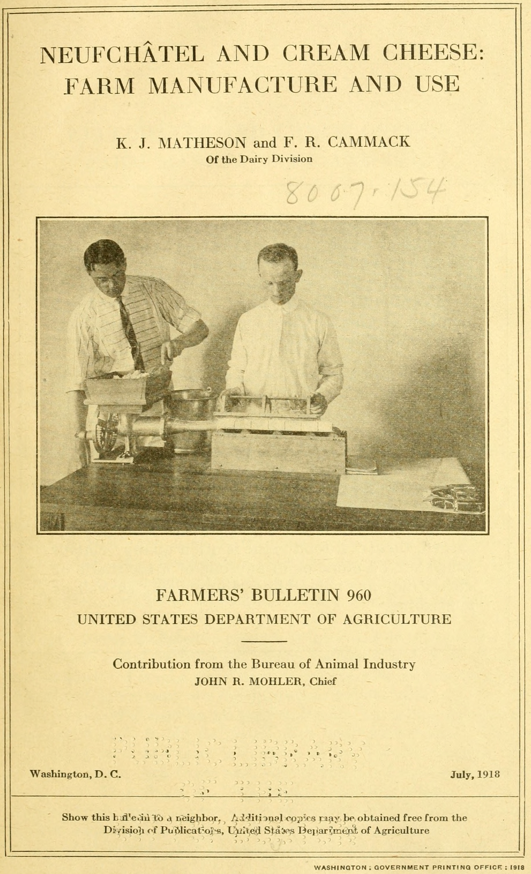 Neufchâtel and Cream Cheese: Farm Manufacture and Use