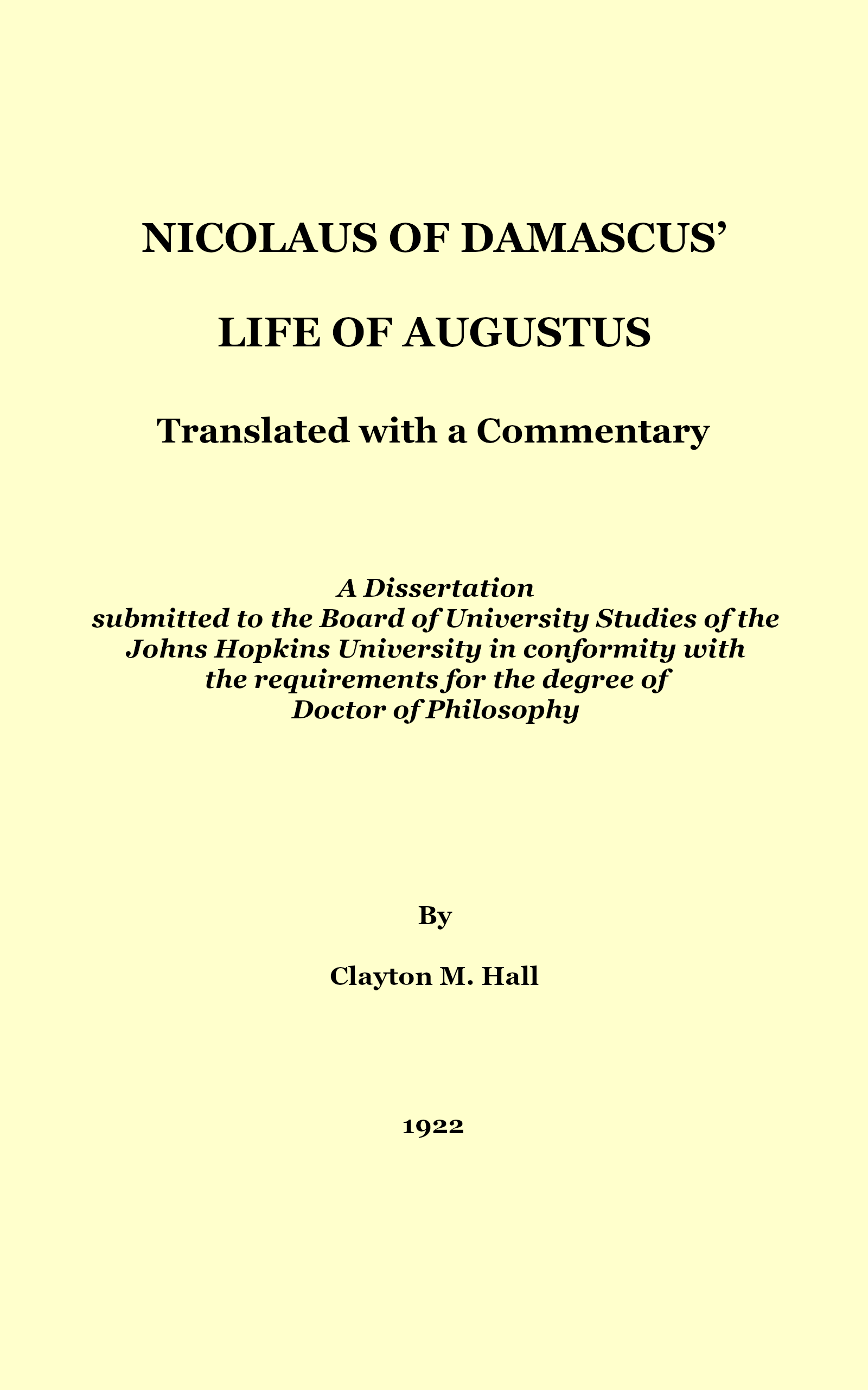 Nicolaus of Damascus’ Life of Augustus