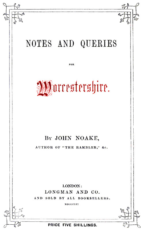 Notes and Queries For Worcestershire