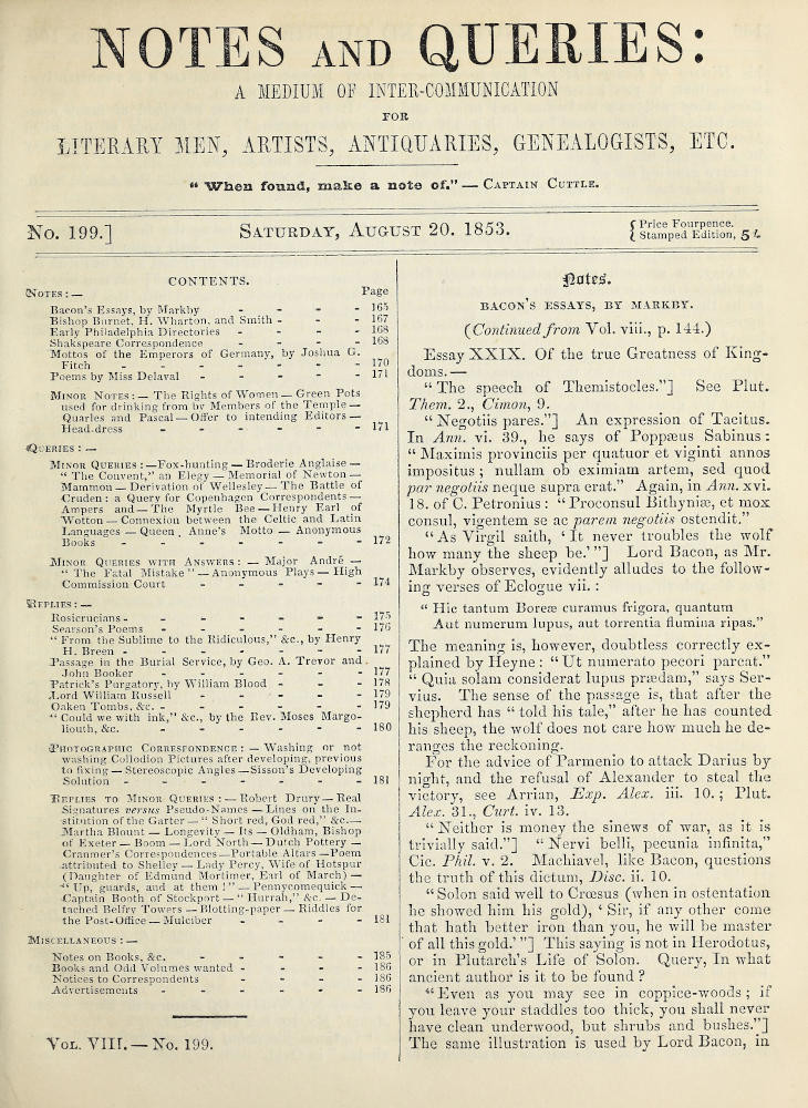 Notes and Queries, Issue 199