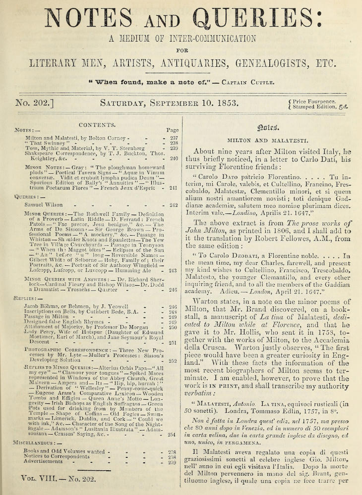 Notes and Queries, Issue 202