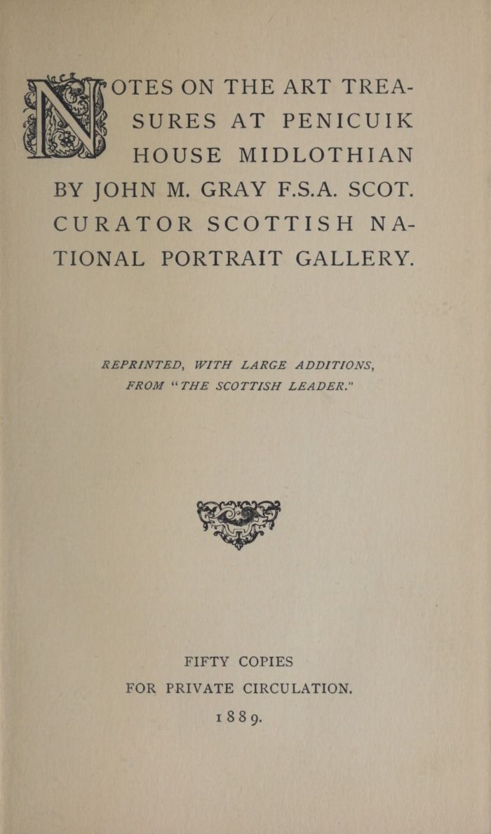 Notes on the Art Treasures at Penicuik House Midlothian