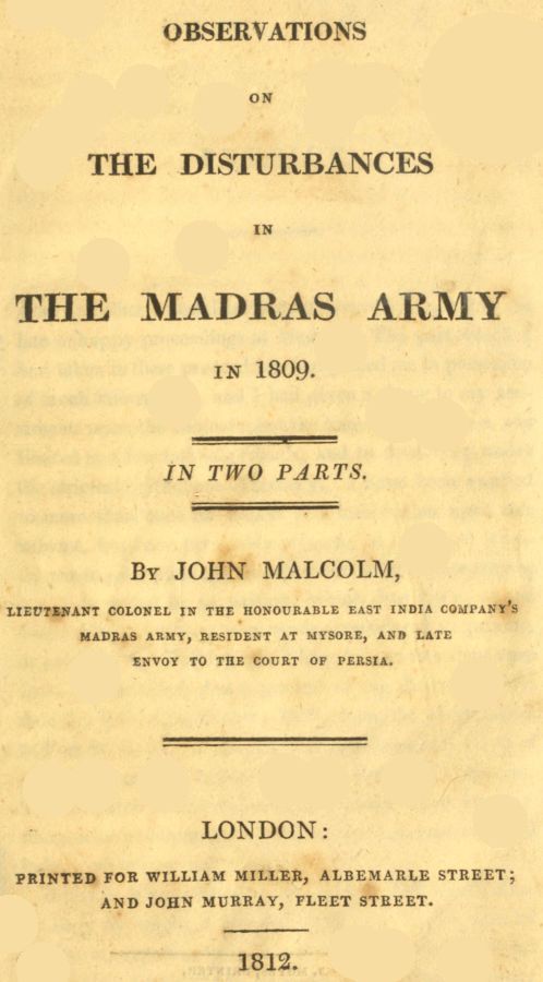 Observations on the Disturbanes in the Madras Army in 1809