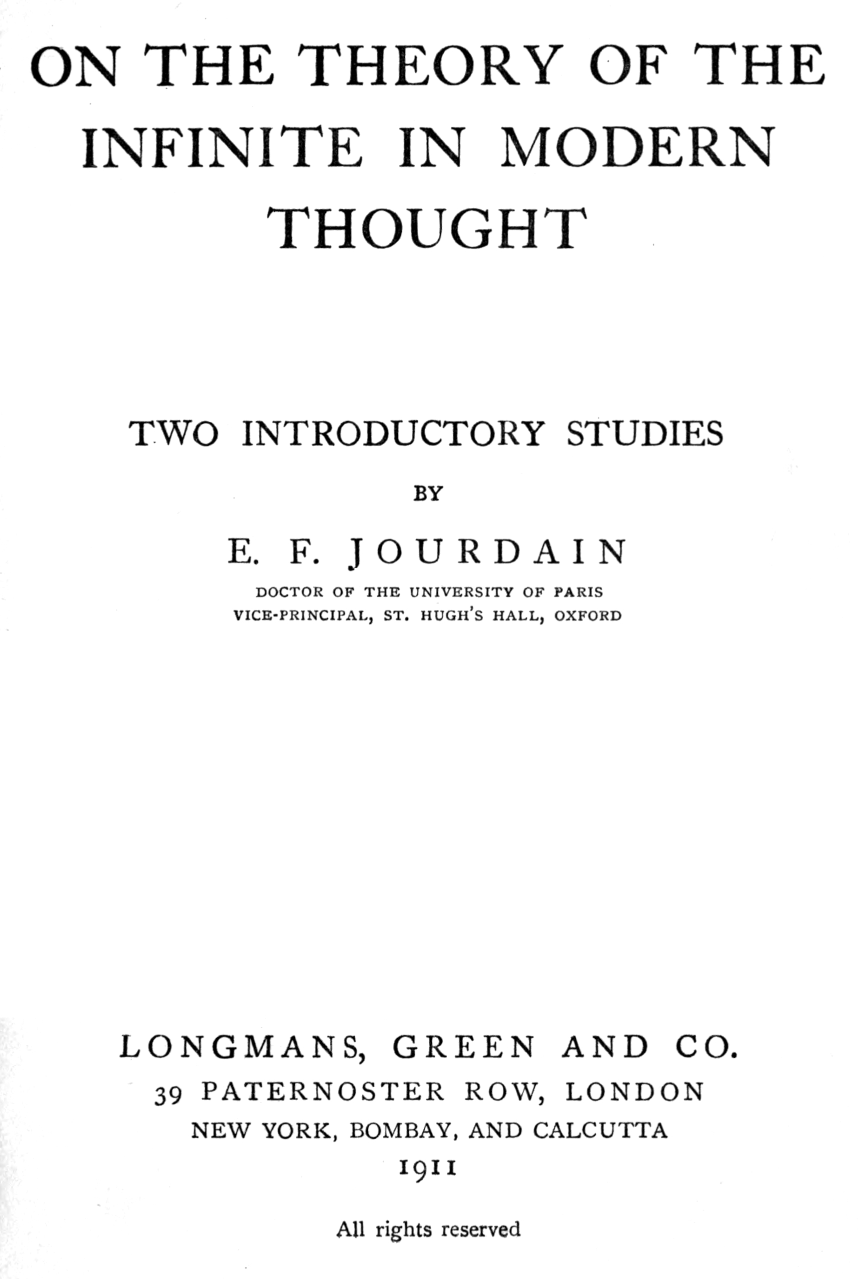 On the Theory of the Infinite In Modern Thought
