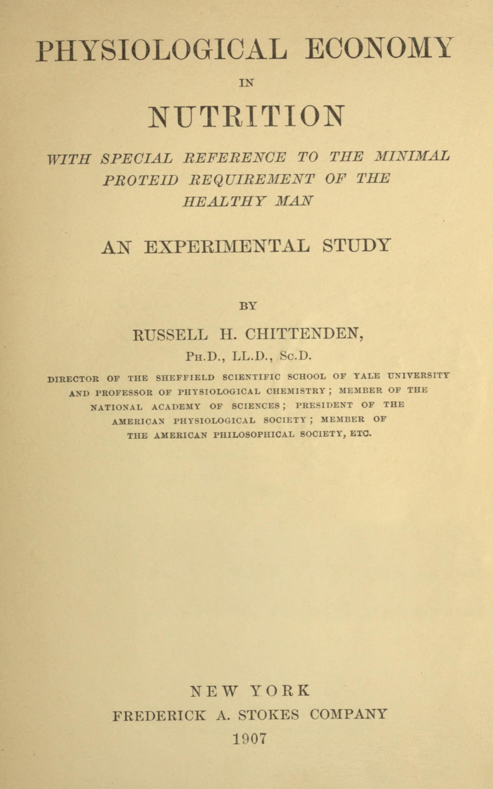 Physiological Economy in Nutrition