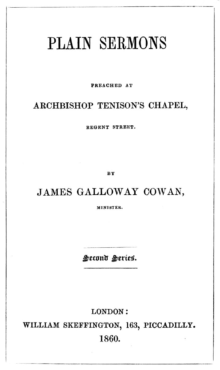 Plain Sermons preached at Archbishop Tenison's Chapel, Regent Street
